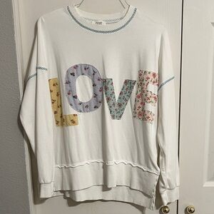 ODDY White Sweater with Colorful LOVE Design
